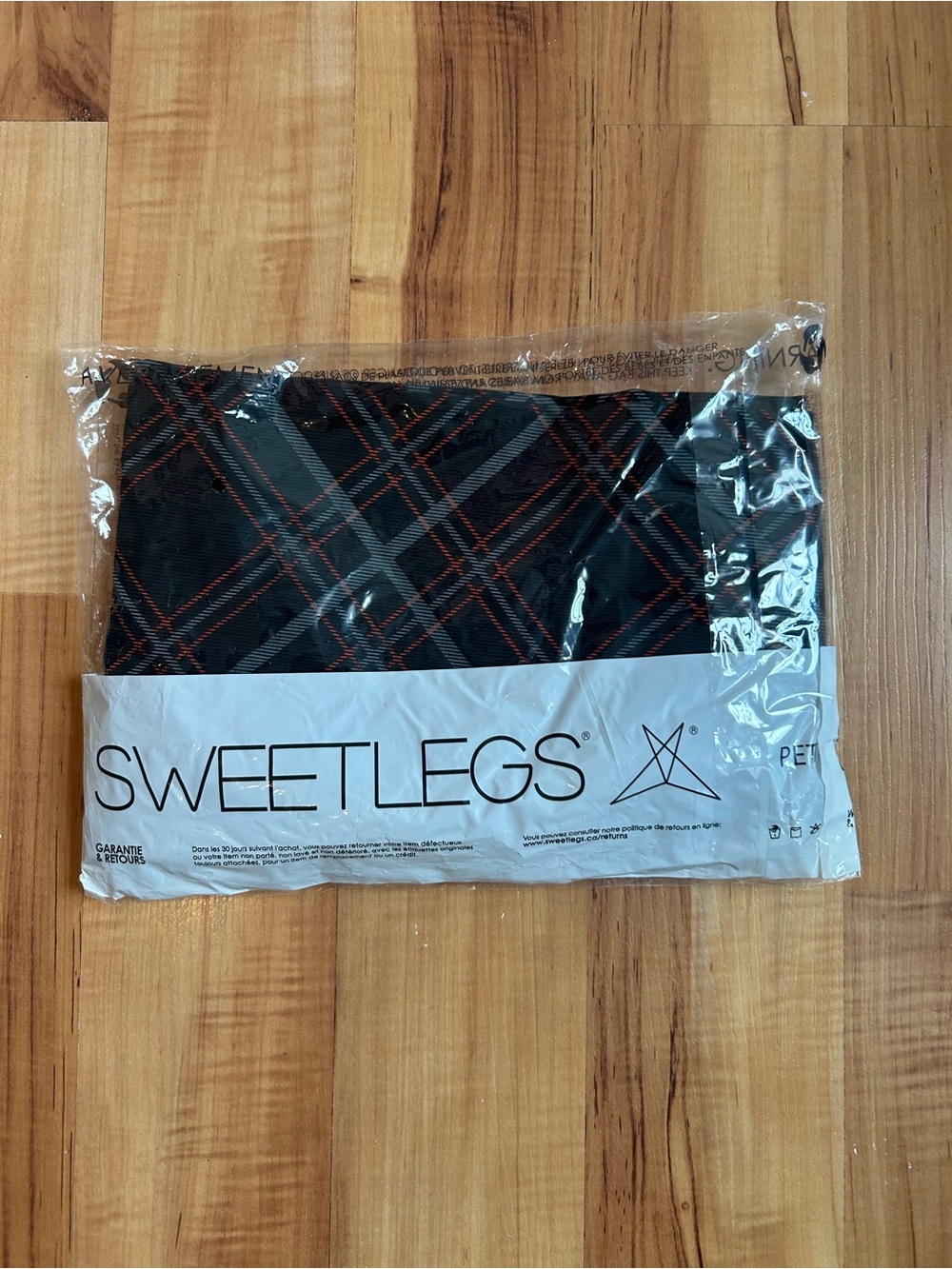 SWEETLEGS Black Plaid Leggings with Orange Accent